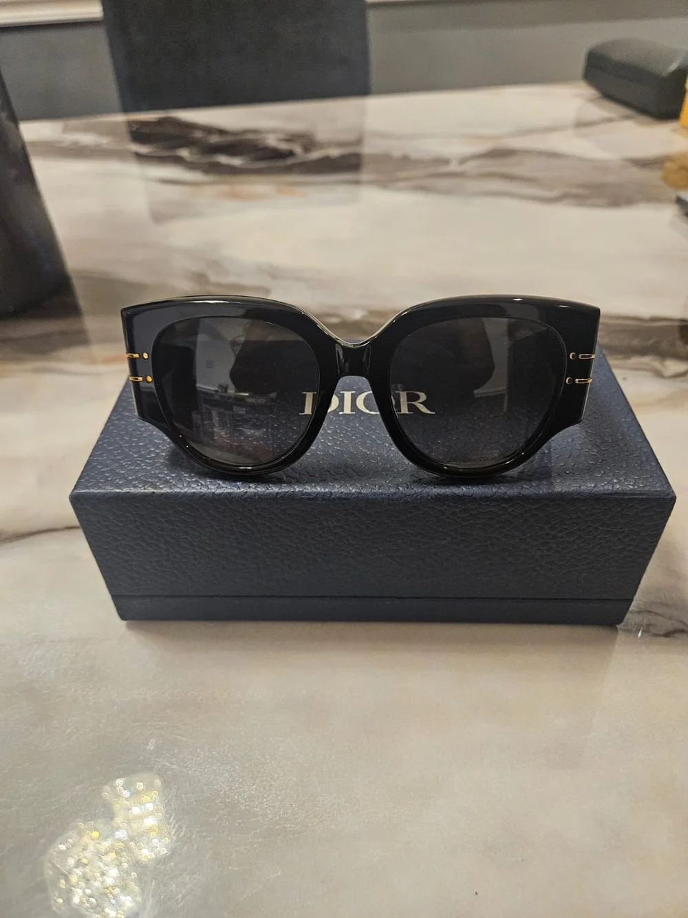 Dior Black Sunglasses with Gold Logo Stripes